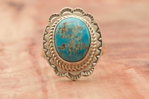 Native American Jewelry Genuine Kingman Turquoise Sterling Silver Ring